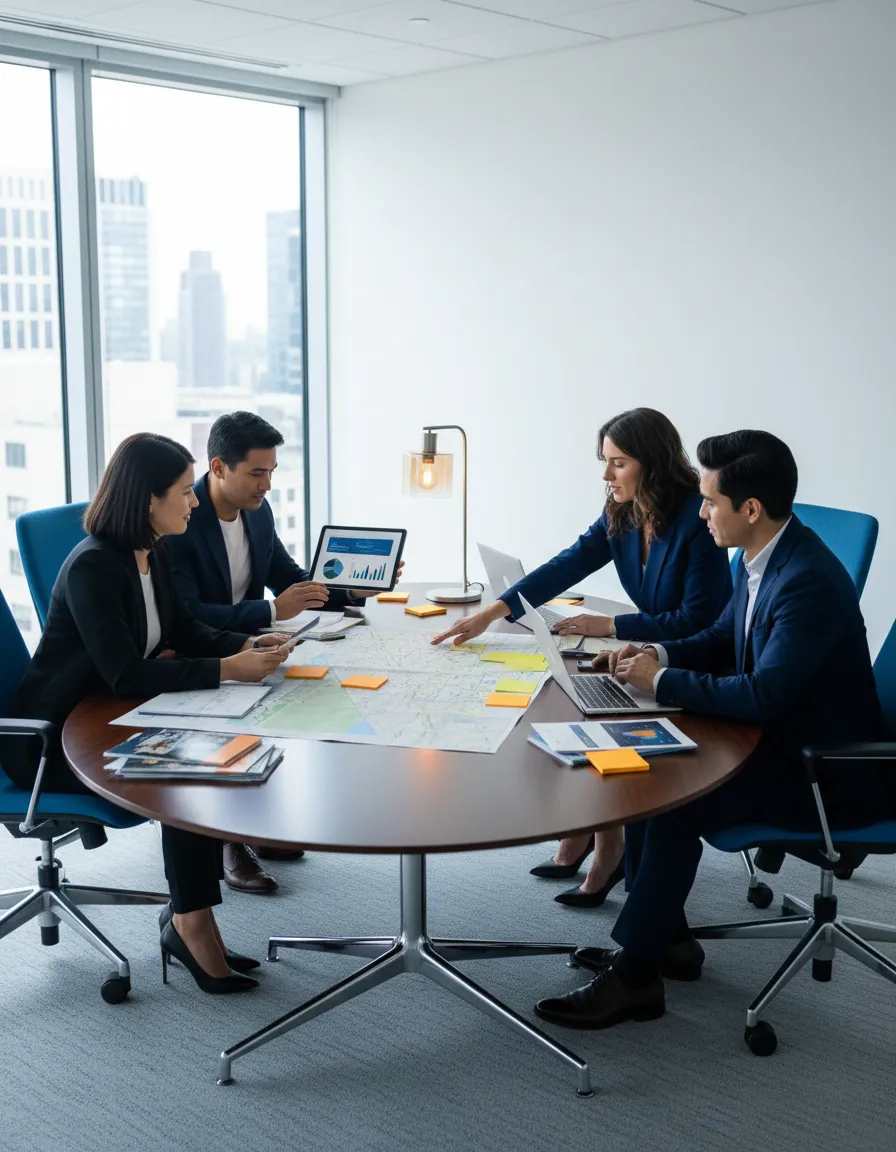 Marketing experts collaborating on a local business campaign