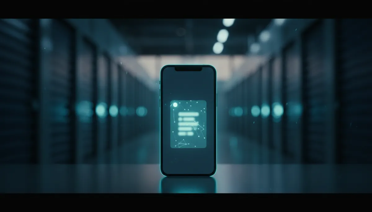 Cinematic shot of a smartphone displaying the StorageClaw AI Insight Toast notification on Slack in a modern storage facility setting