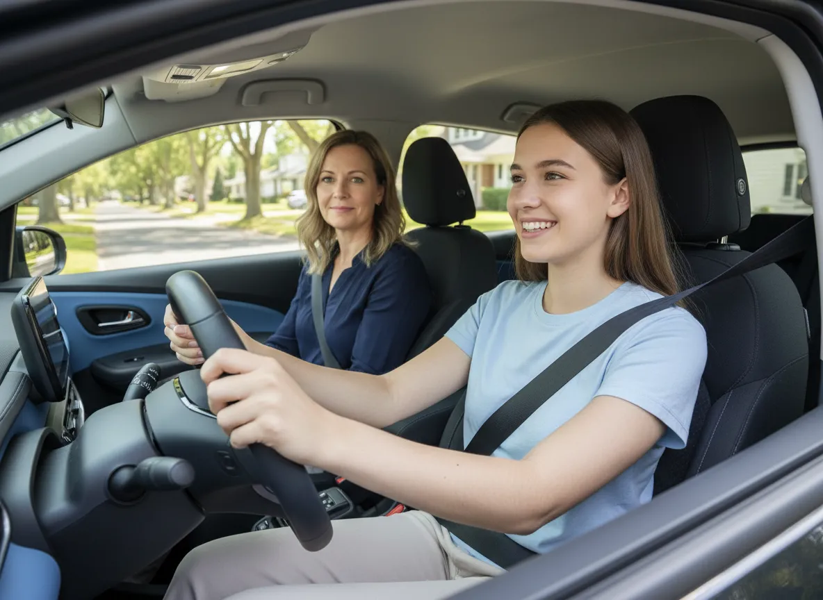 Driving test preparation with student practicing parking