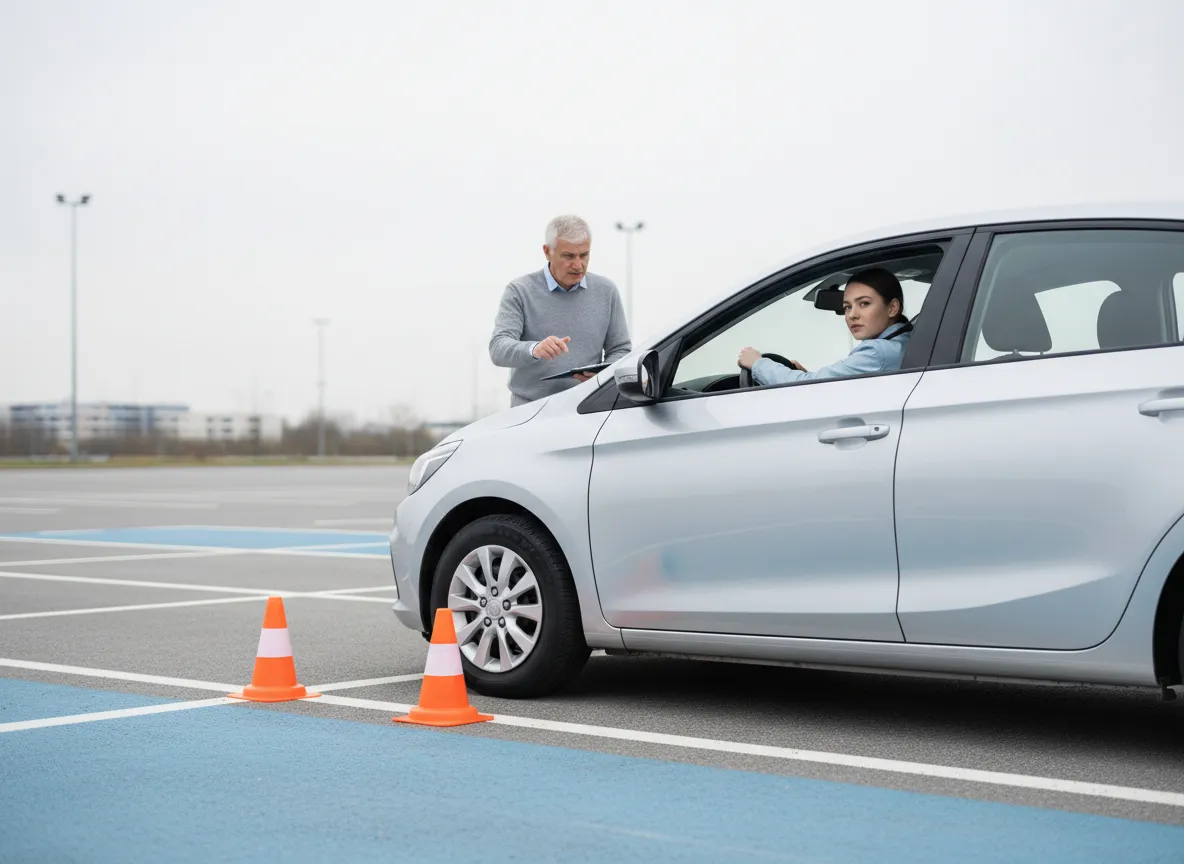 Teen driver practicing in a car with driving instructor