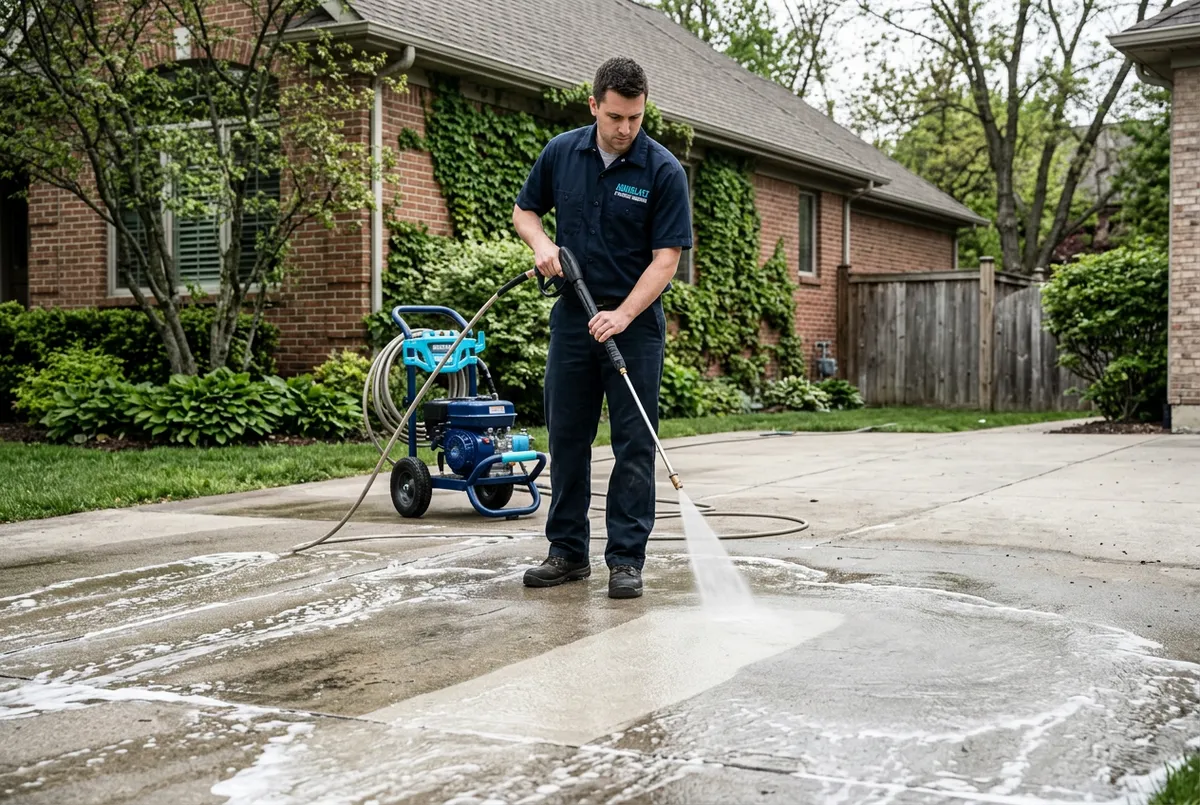 Driveway pressure cleaning and concrete restoration