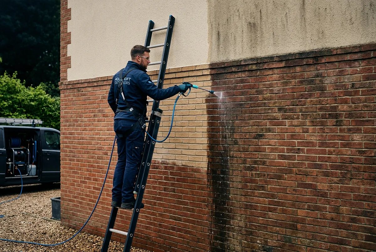 Wall and exterior building softwash cleaning