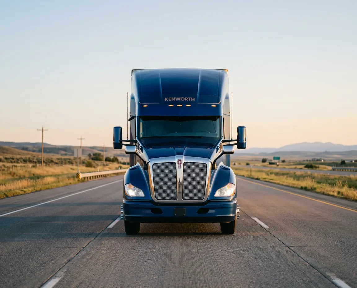 Modern American semi-truck cab parked under clear open sky
