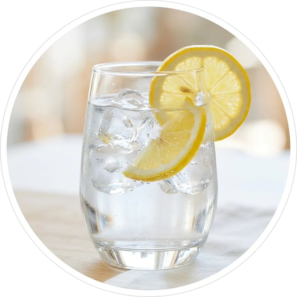 Circular thumbnail: A glass of water with a slice of lemon