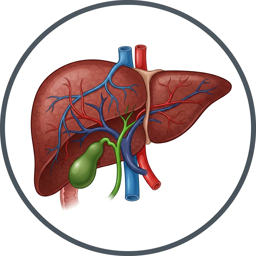 Circular thumbnail: Anatomical illustration of a liver