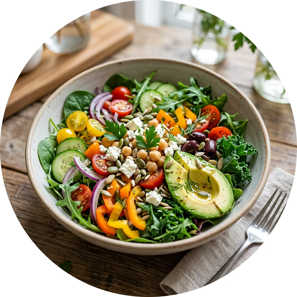 Circular thumbnail: A colorful salad in a bowl