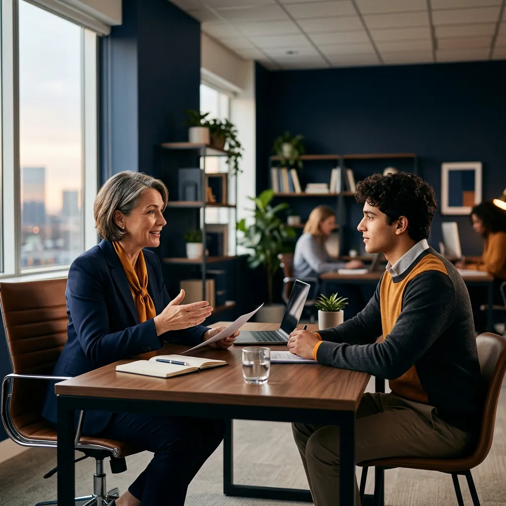 Senior agency director mentoring a candidate during an in-depth training consultation