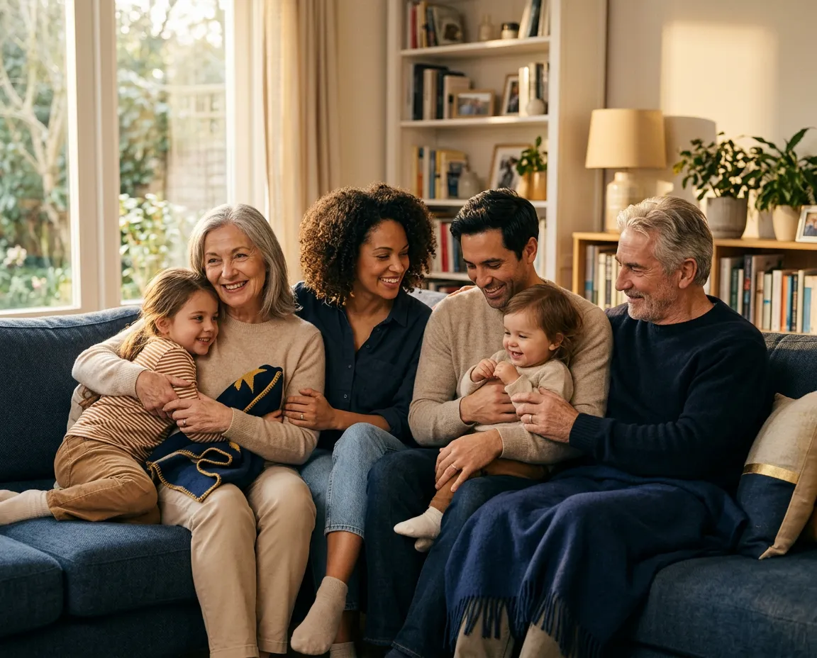 Loving multigenerational family sharing a peaceful moment outdoors at home