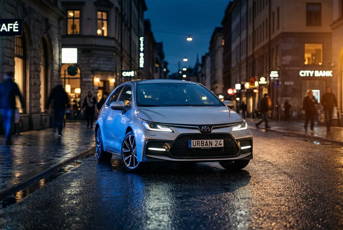 Sleek modern economy commuter sedan parked in an urban landscape