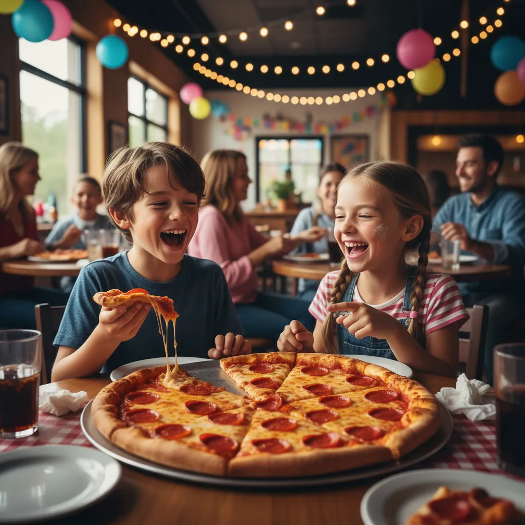 Children enjoying pizza together