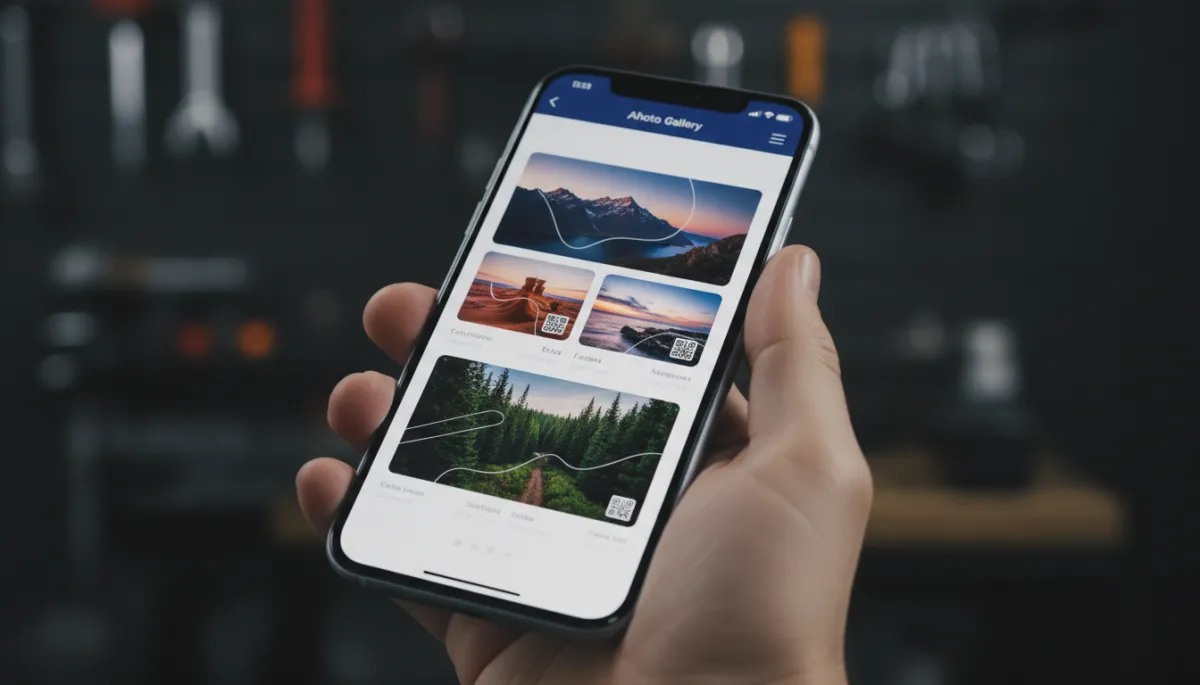 Adventure gallery mockup on phone showing QR Evolution photo stories