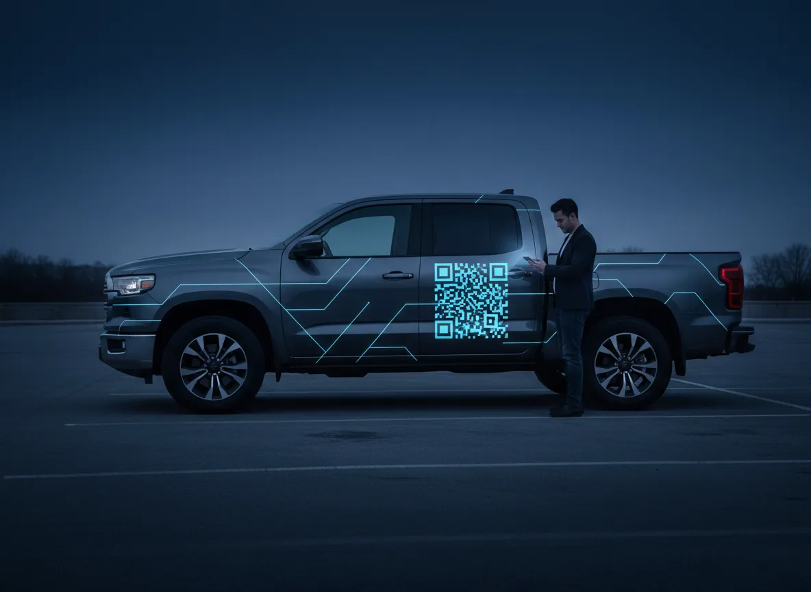Person scanning QR code on a premium wrapped vehicle