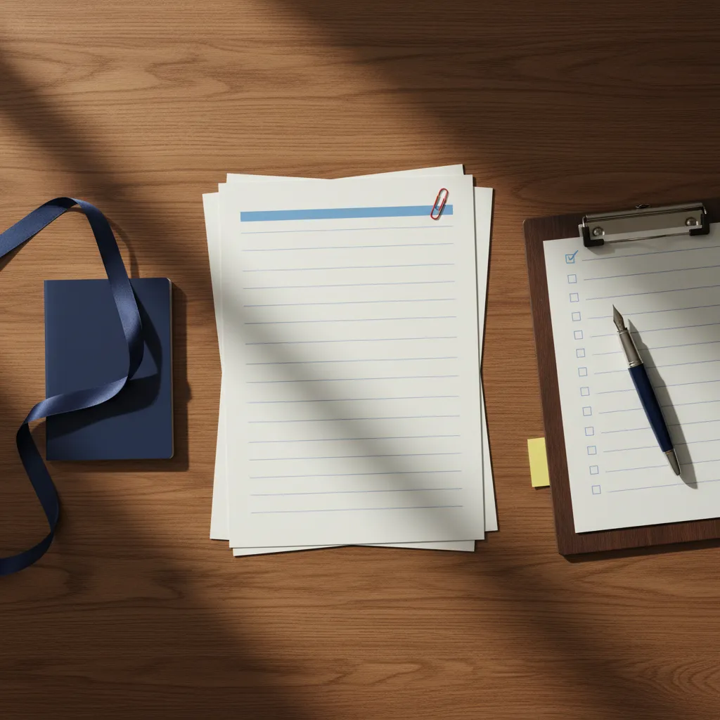 Organized documents, passport, birth certificate, pen, and checklist on a desk