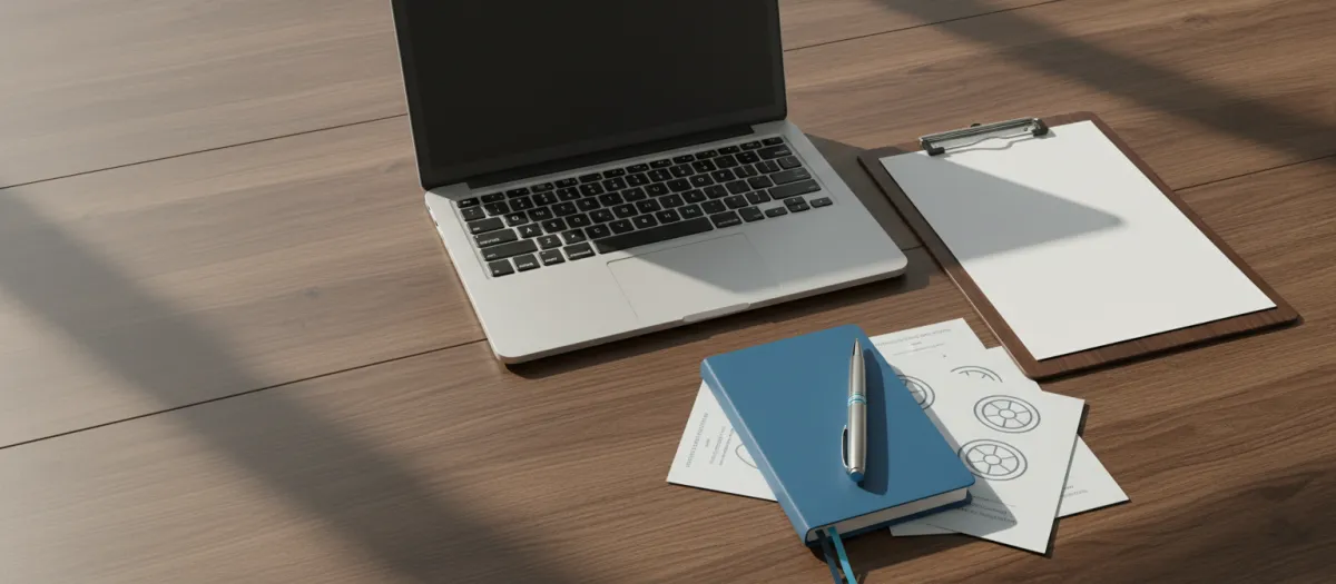 Organized documents, checklist, laptop, passport-style paperwork, and pen representing document assistance