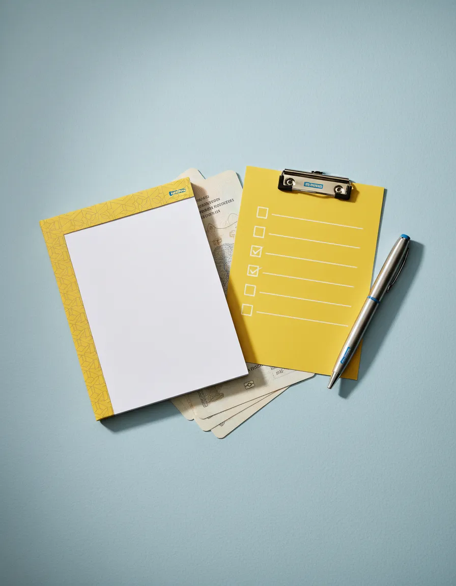 A neat notepad and checklist for document preparation