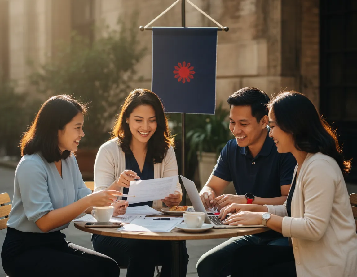 Filipino community members gathering and helping each other in Alexandria