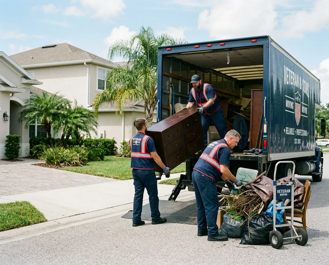 Professional crew conducting secure heavy loading and junk removal on a First Coast property