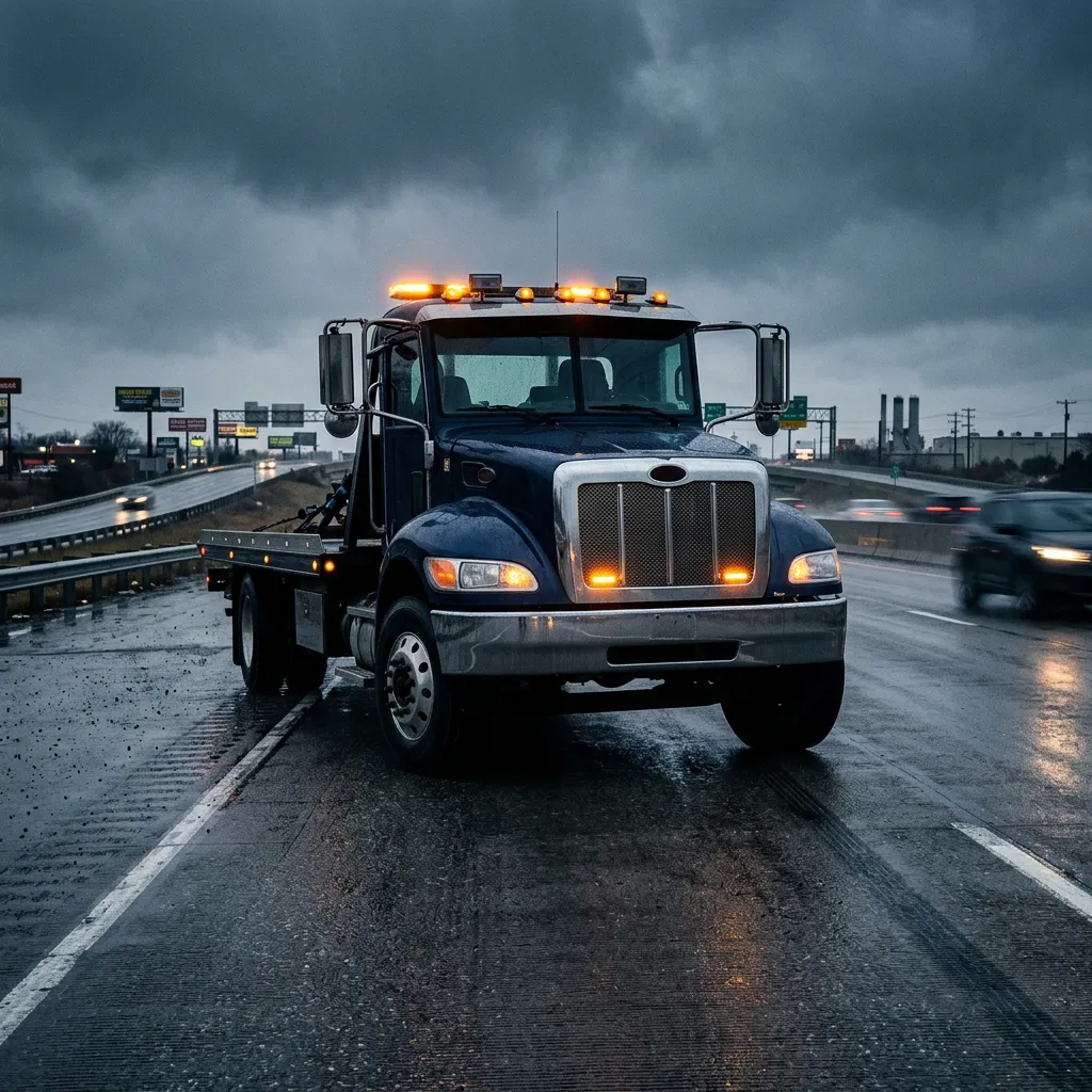 Shiloh's Towing heavy duty recovery truck on regional Middleburg Heights highway corridor