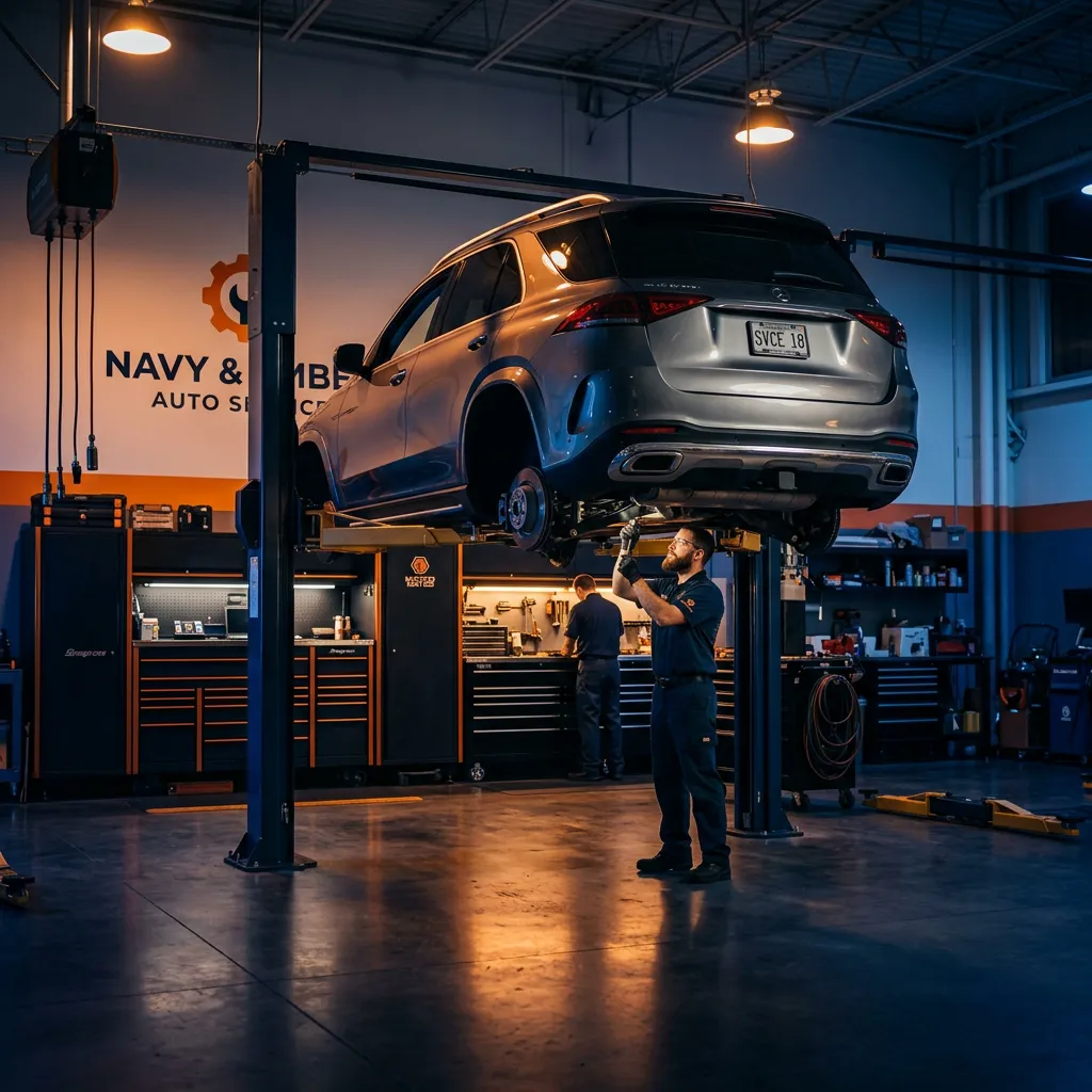 Clean, state-of-the-art auto repair bay at Shiloh's Auto Repair equipped with modern diagnostic lifts