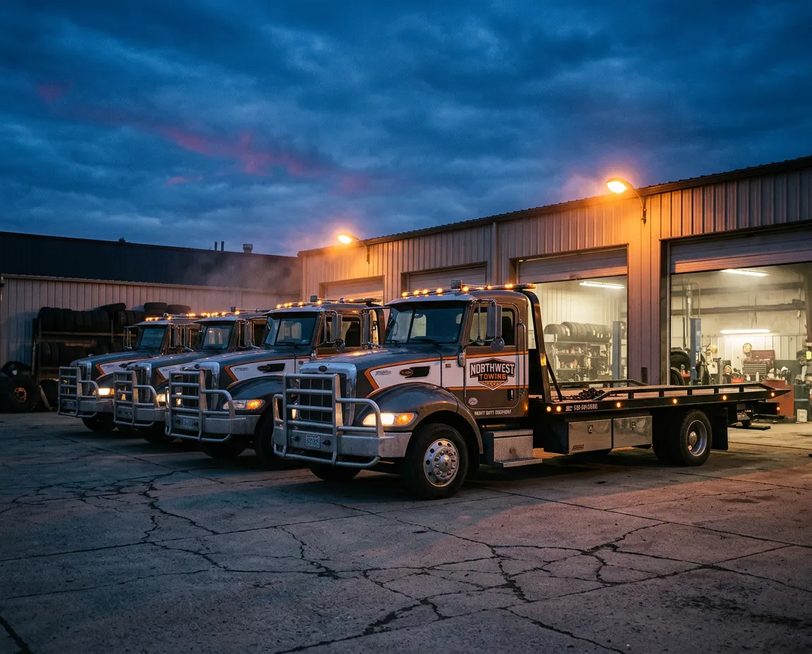 Heavy duty commercial flatbed tow truck fleet and repair garage serving Solon and surrounding areas