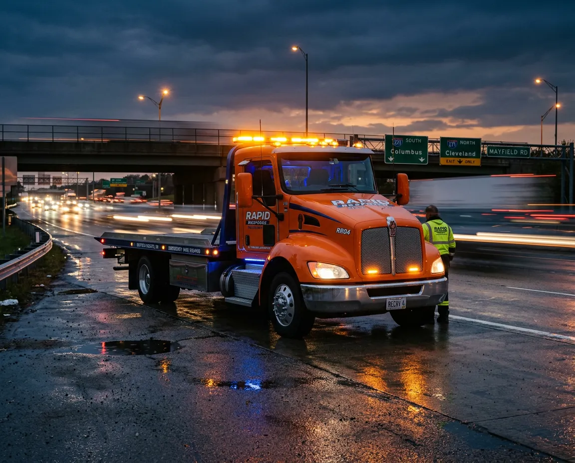 Shiloh's Towing truck providing fast roadside recovery near Mayfield Road and I-271 in Mayfield Heights