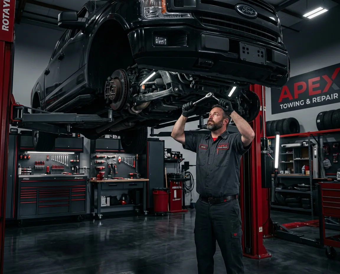 Shiloh's Towing and Auto Repair professional technician servicing vehicle in Cleveland facility