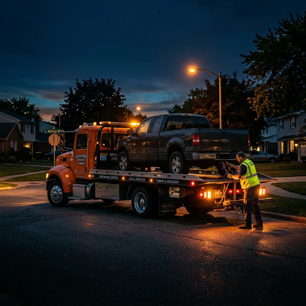Heavy duty commercial tow truck on station ready for immediate local dispatch in Broadview Heights OH