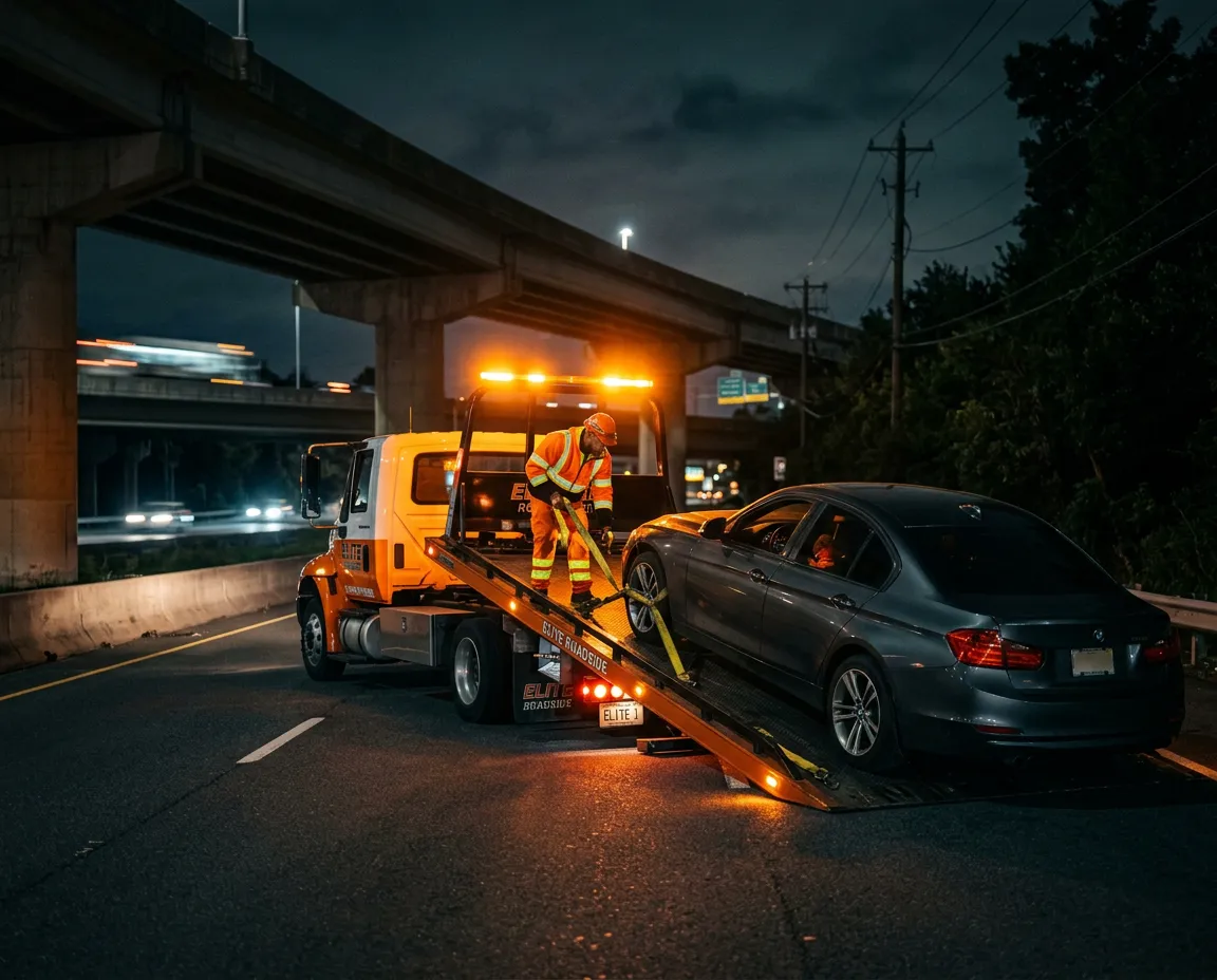 Shiloh's Towing modern flatbed tow truck providing fast roadside recovery near I-271 in Orange, OH