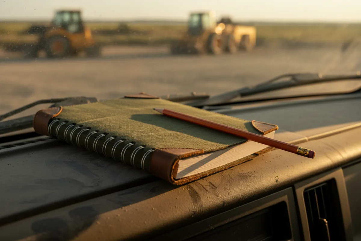 Spiral-bound Glovebox Field Manual on a truck dashboard