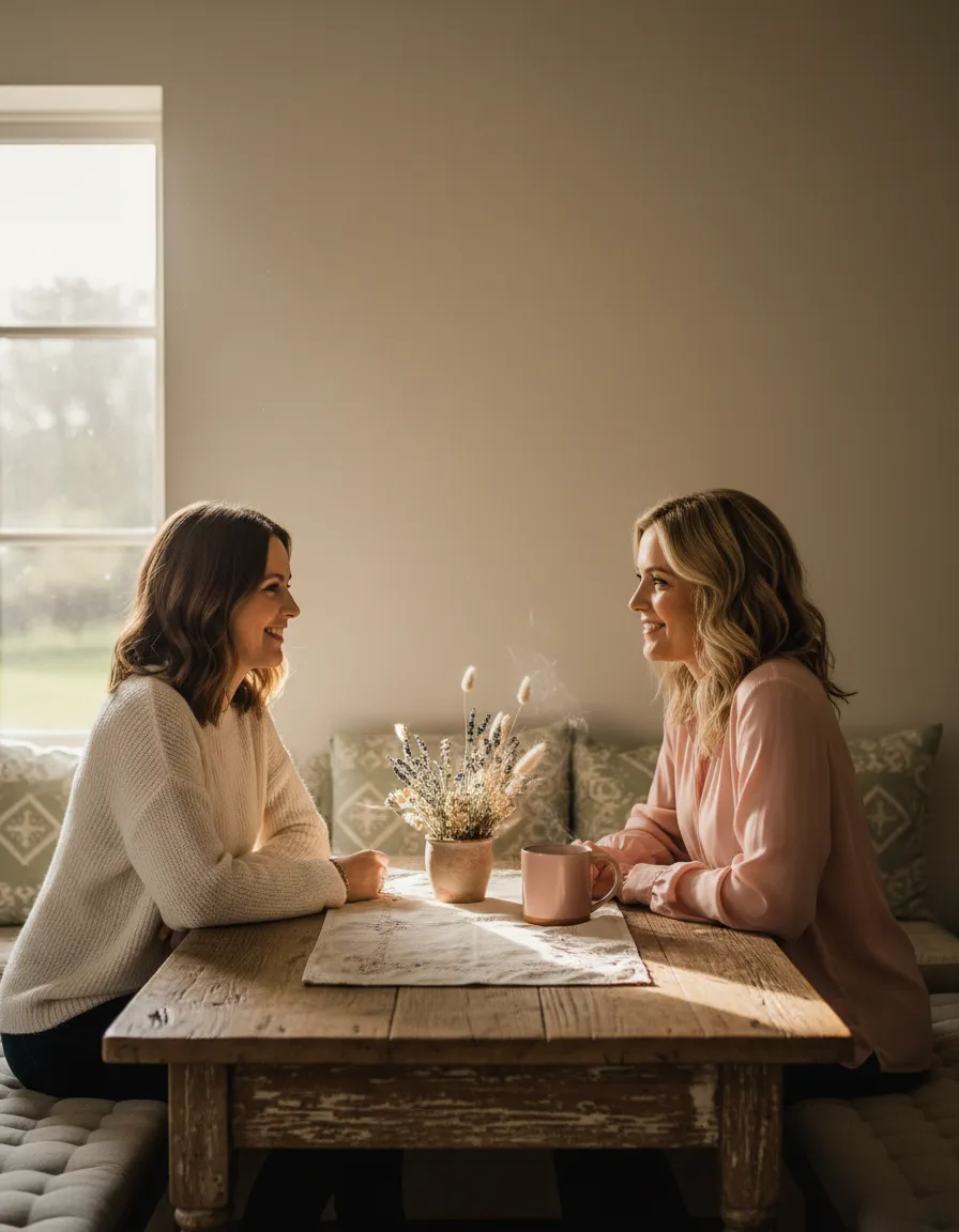 Emily Massey and Vicki Parsons sharing a warm moment at a welcoming table