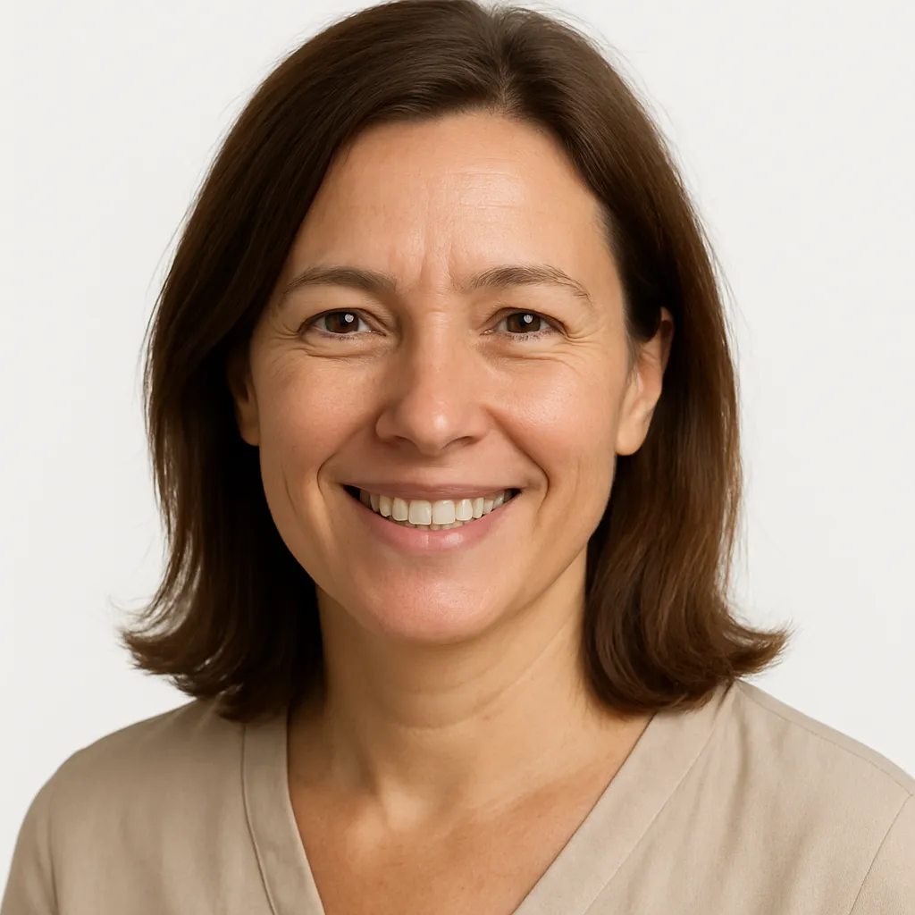 Testimonial avatar - woman in her early 40s, warm smile