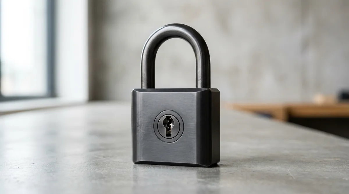 A dark metallic padlock.