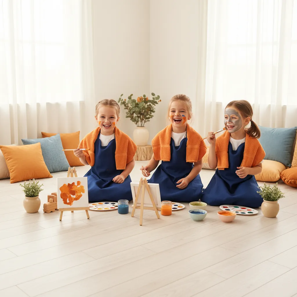 Niños disfrutando de actividades de pintura y mini spa