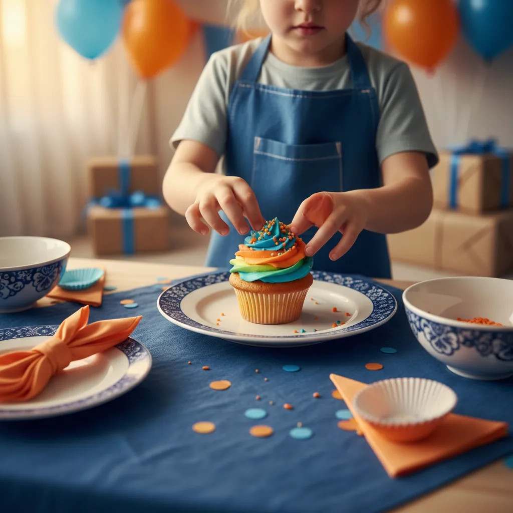 Niños decorando cupcakes y galletas en un evento de Handicraft Party