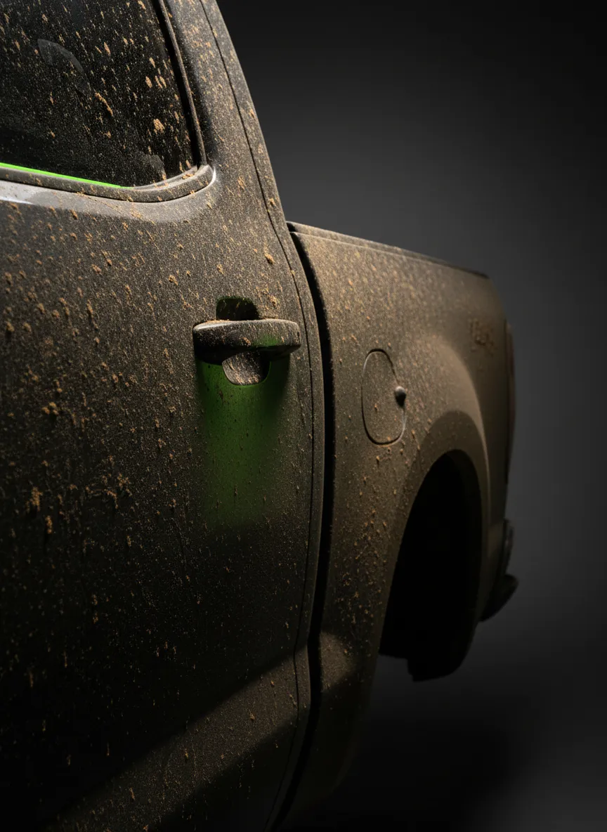 Dust-covered truck waiting for professional detailing in Fallbrook