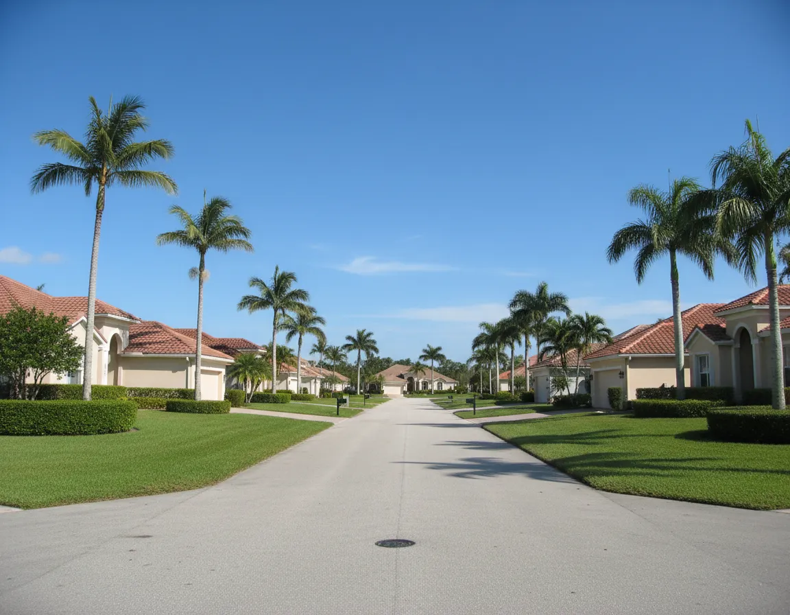 Suburban street with palm trees