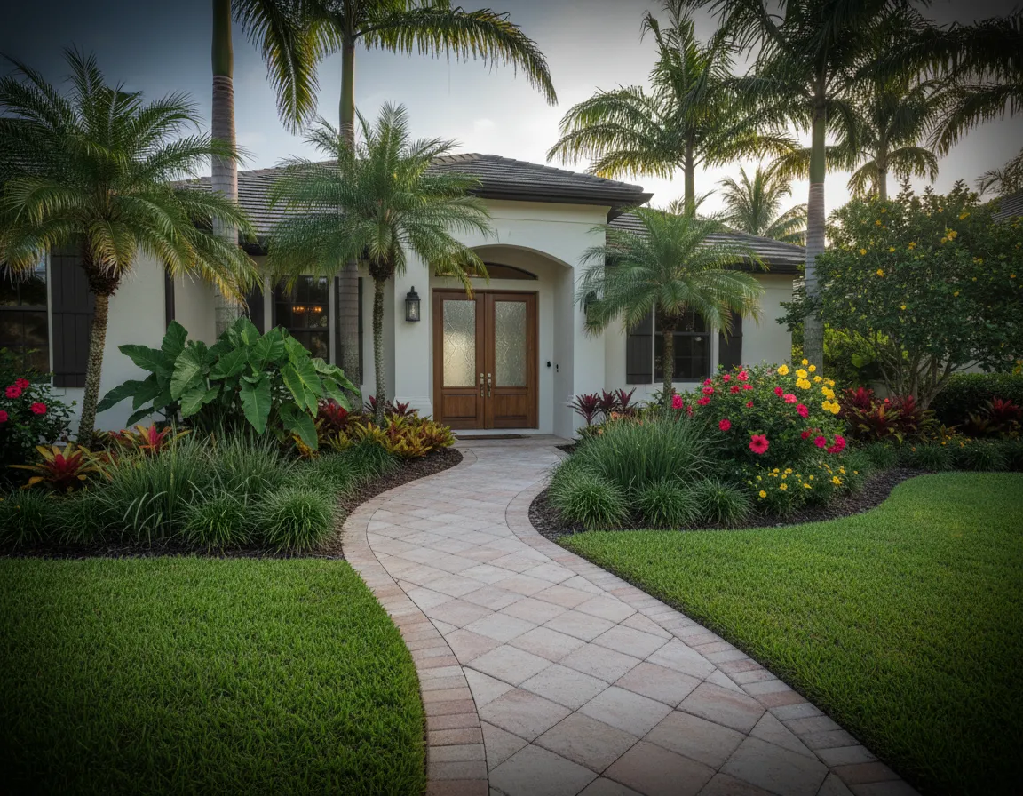 Beautiful lawn and garden path