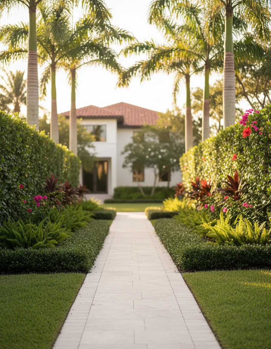 Landscaping path with palm trees