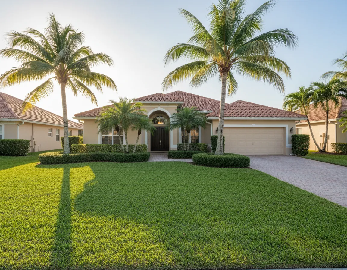 Large house with driveway and lawn