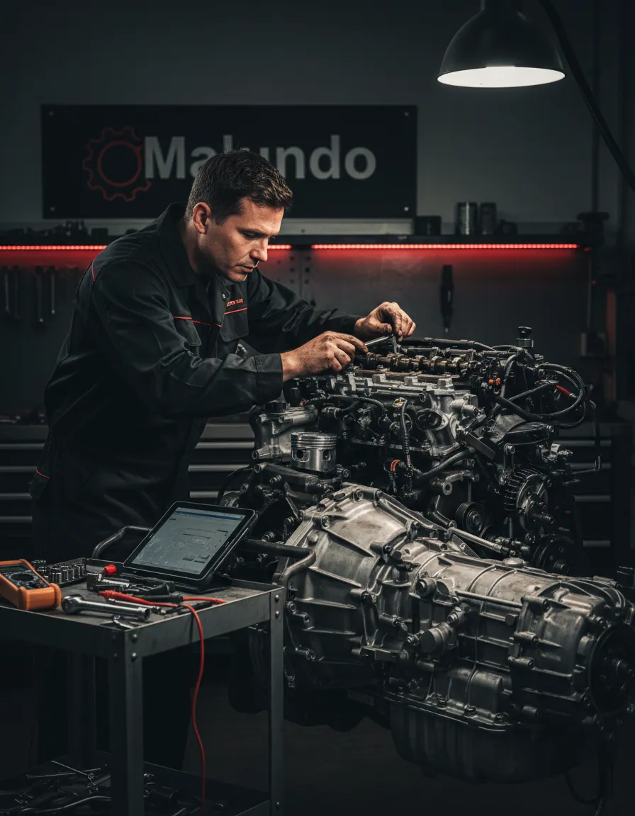 Engine repair work being performed by a mechanic