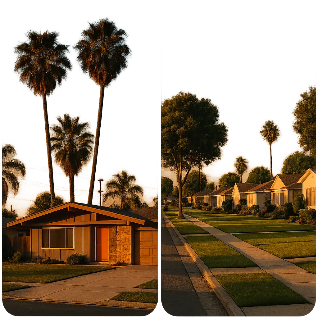 Composite view of residential neighborhoods in La Puente, CA