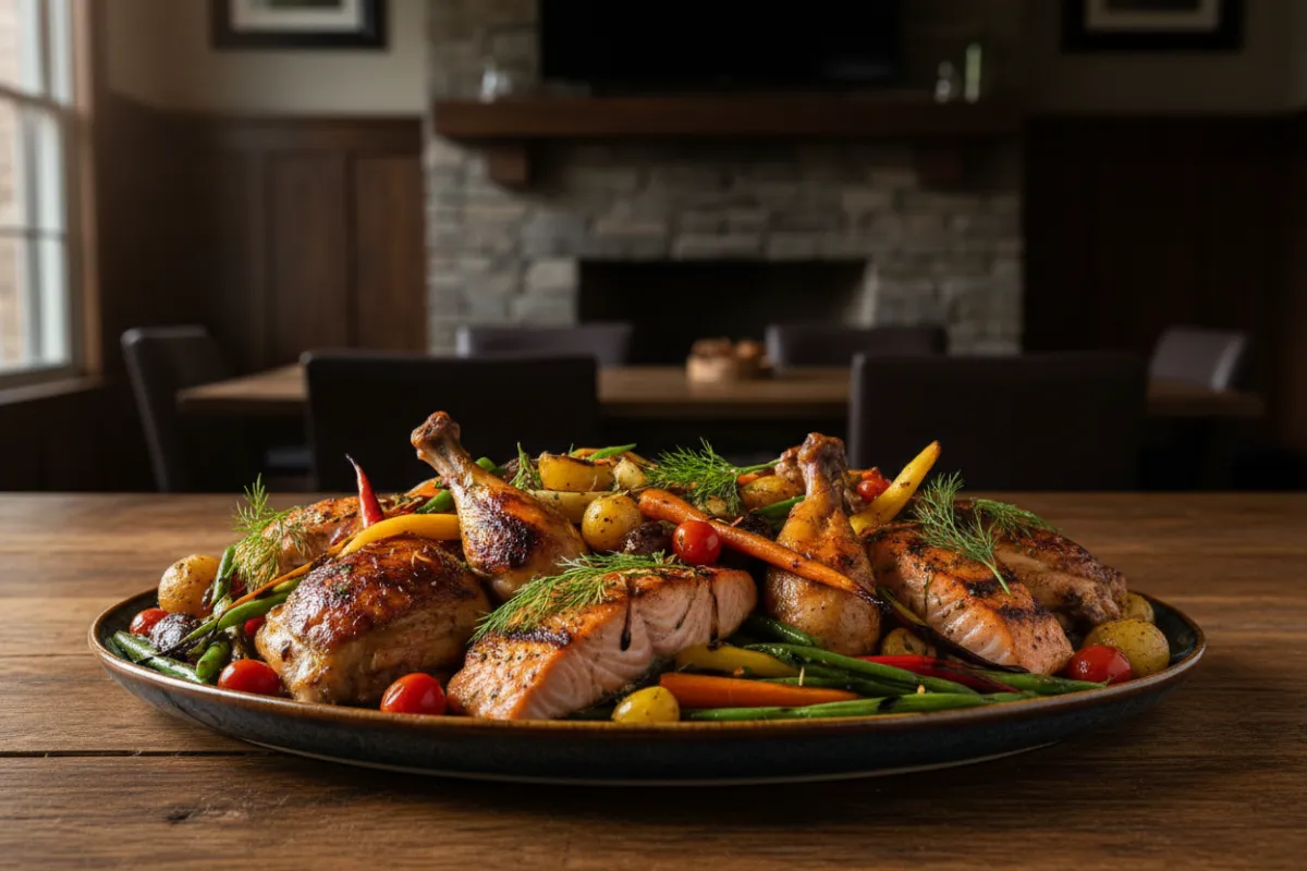 Plated family-style entree for private party catering