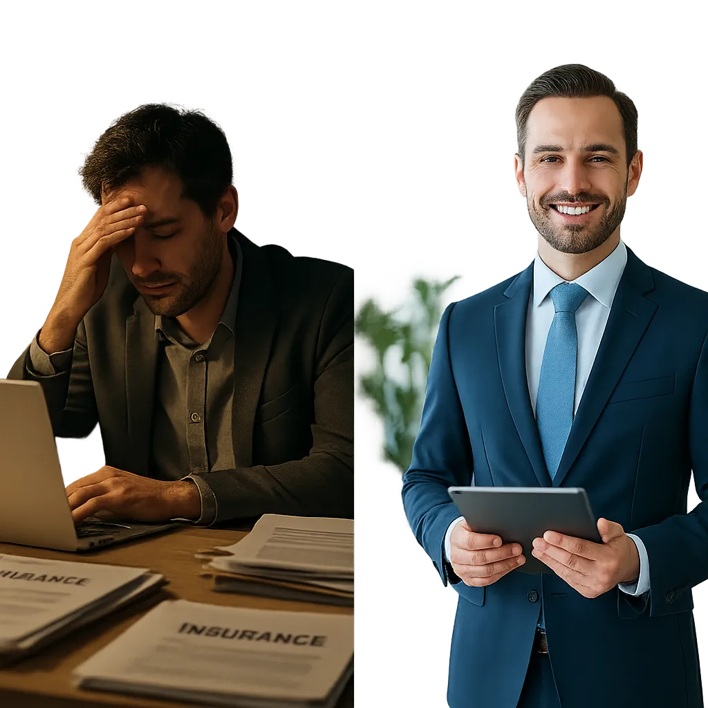 Frustrated agent studying late at night versus relaxed agent passing exam