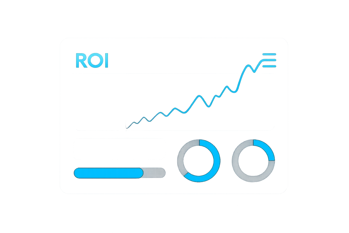Dashboard mockup showing ROI metrics