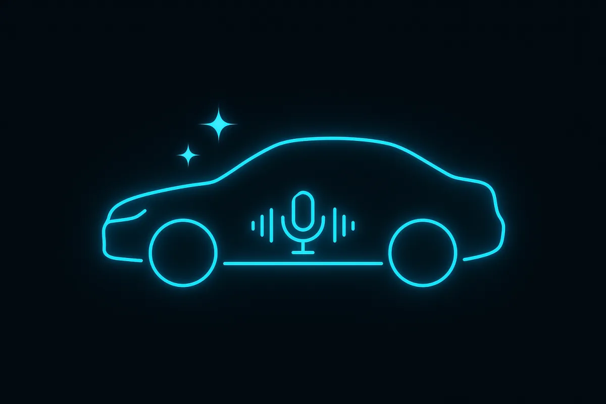 Car Detailer Voice Assistant logo - neon blue on transparent