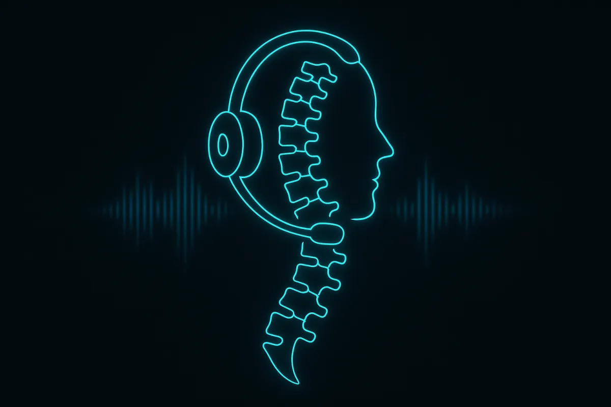 Chiropractor Voice Assistant logo - neon blue on transparent