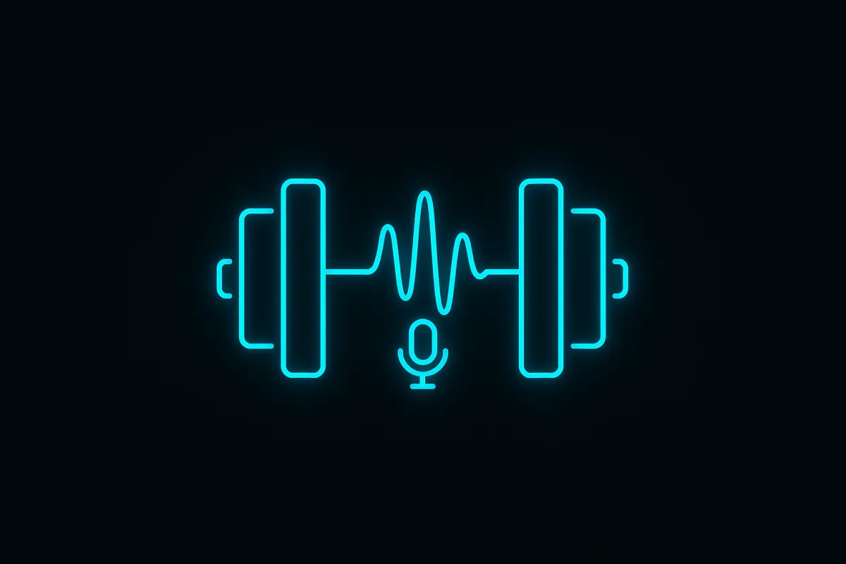 Gym Voice Assistant logo - neon blue on transparent