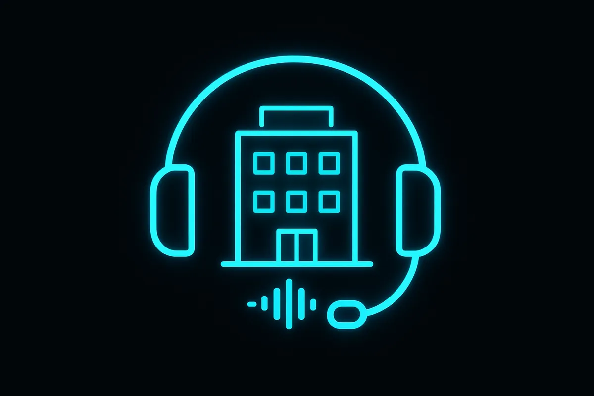 Office Voice Assistant logo - neon blue on transparent