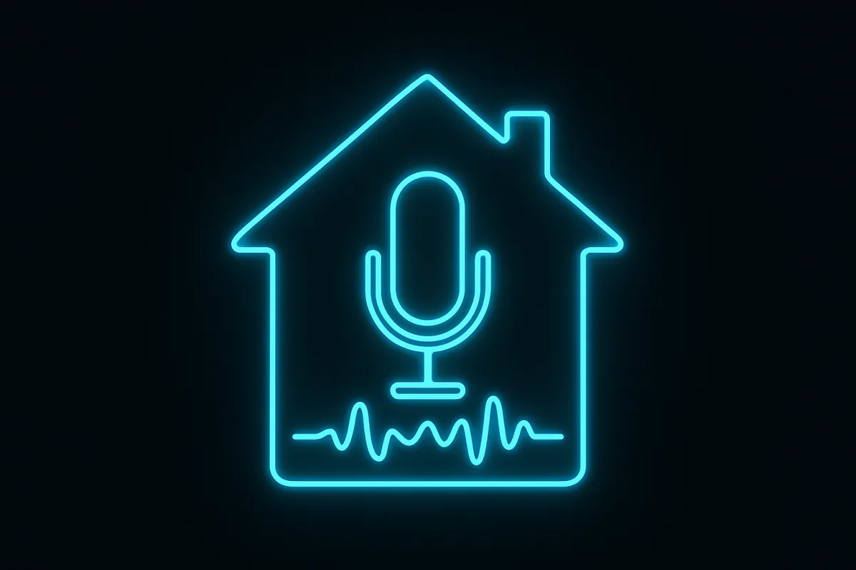 Real Estate Voice Assistant logo - neon blue on transparent