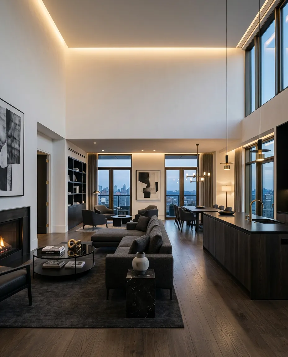 Full home luxury interior architectural transformation showcasing unified finishes and spatial redesign